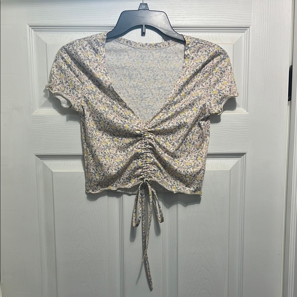 Floral Ruched Tie-Front Crop Top
